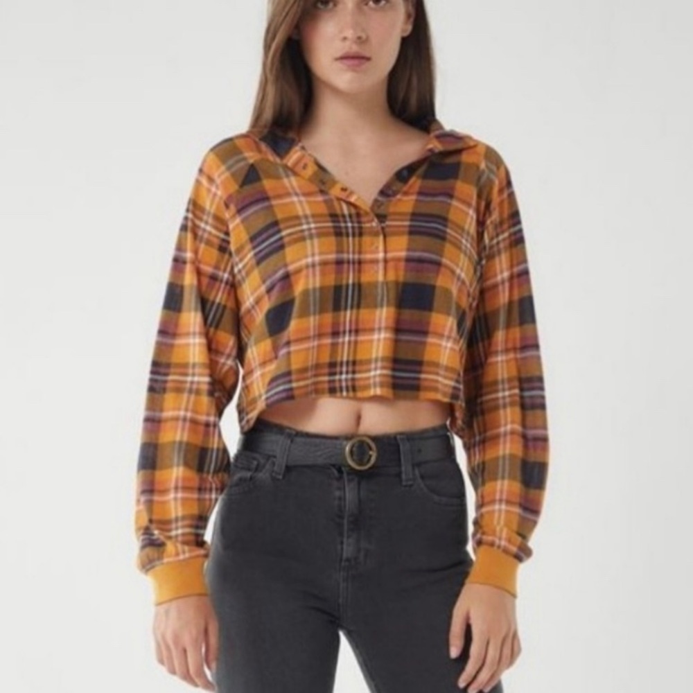 Urban Outfitters Medium Carson Orange Plaid Crop Top Y2K Boho Retro Fall